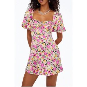 For Love And Lemons Sasha Floral-Print Puff Sleeve Mini Dress